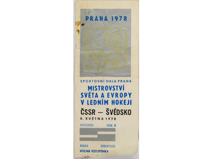 Vstupenka hokej Praha 1978 CSSR Švédsko 8. května 1978