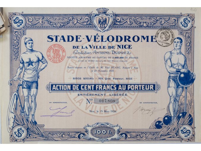 Akcie, Stade Vélodrome de la Ville de Nice, 1925 II (1)