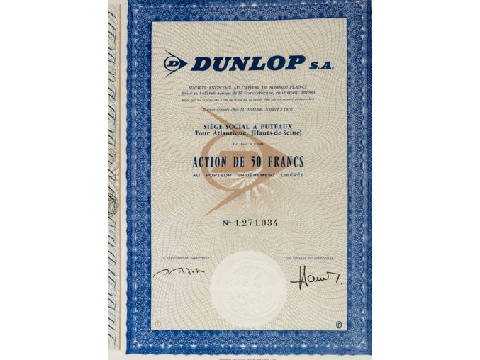 Akcie, Dunlop, 50 Francs, kupóny (1)