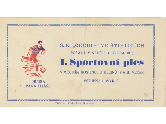 Pozvánka na 1. Sportovní ples, SK Čechie ve Štíhlicích, 1935 (1)