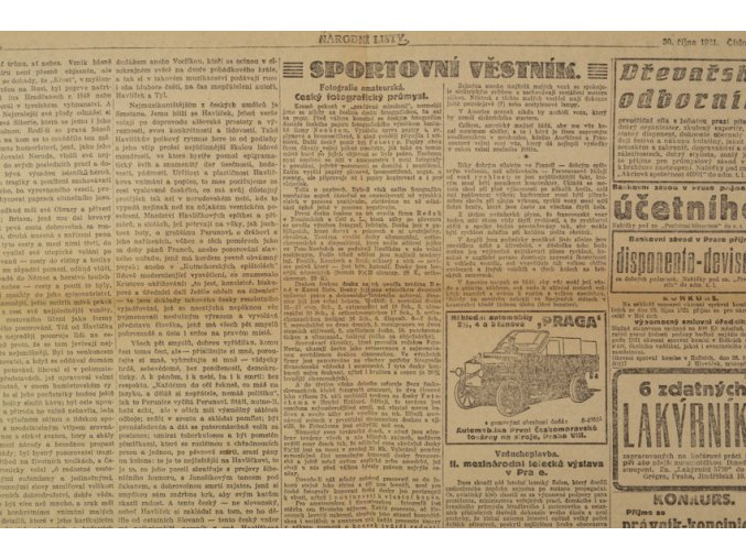 Noviny Národní listy, fragment, 1921