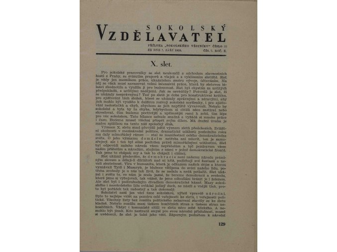Brožura Sokolský vzdělavatel, Prosinec 1938, č. 7