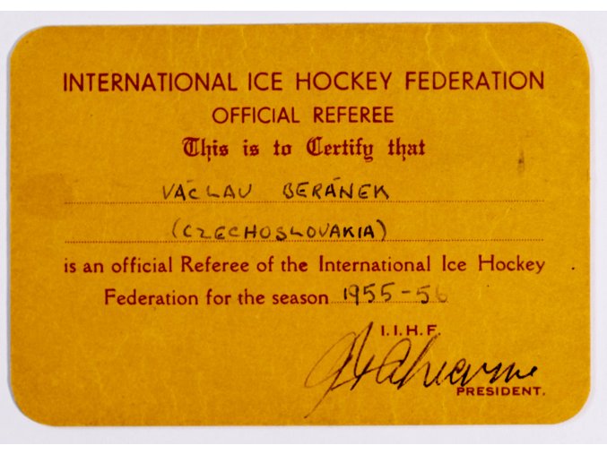 Průkaz IIHF, official referee, 1966 56