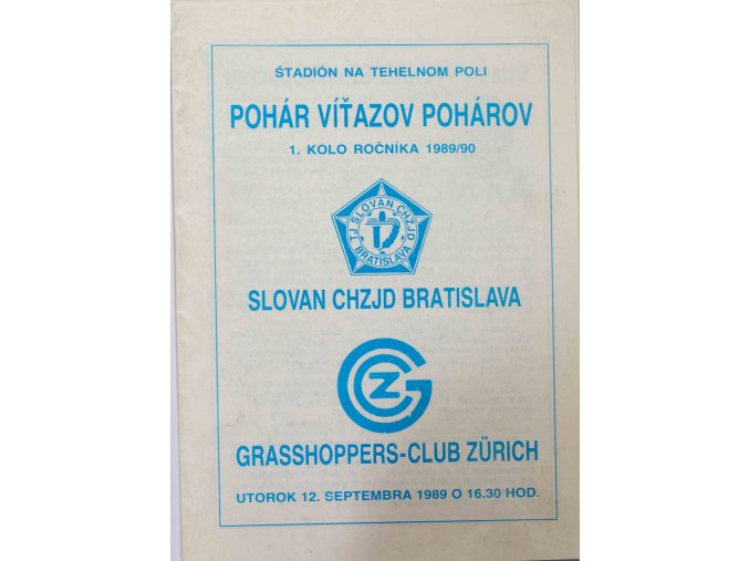 Program fotbal, Slovan CHZJD Bratislava v. Grasshoppers Zurich, 1989