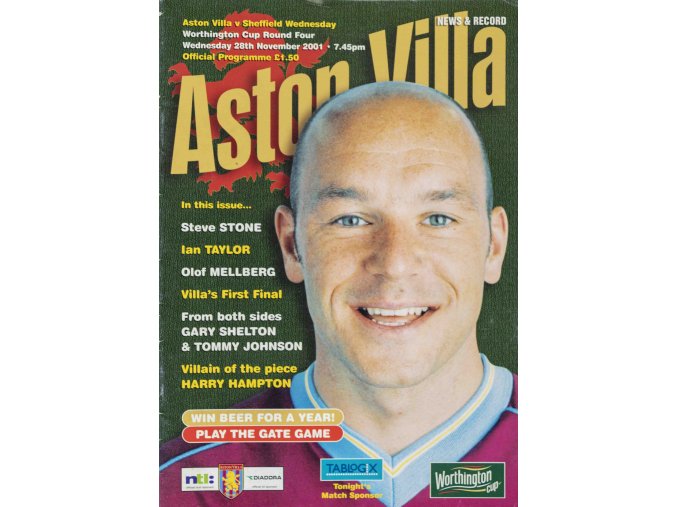 Program fotbal, Aston Villa v. Sheffield Wednesday, 2001