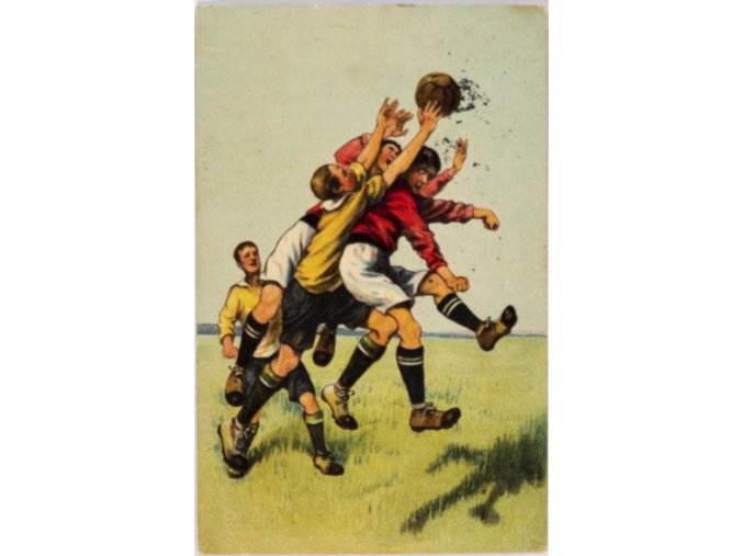 Pohlednice humor fotbal Nepřehledný souboj, 1929 (1)
