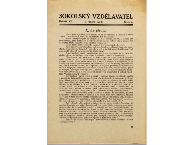 Brožura Sokolský vzdělavatel, 1934, č. 2
