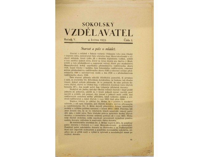 Brožura Sokolský vzdělavatel, 1933, č. 5