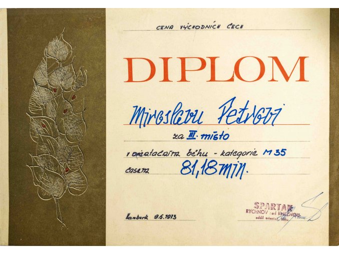 Diplom, Petr M., 3. místo v orientačním běhu, 1973