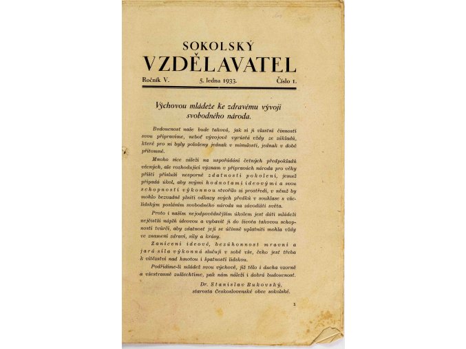 Brožura Sokolský vzdělavatel, Únor 1933, č. 1