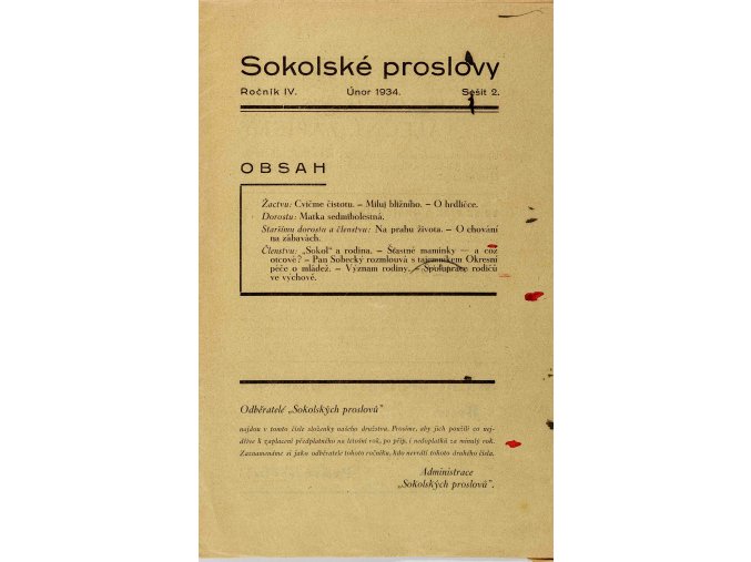 Brožura Sokolské proslovy, Únor 1934, sešit 9