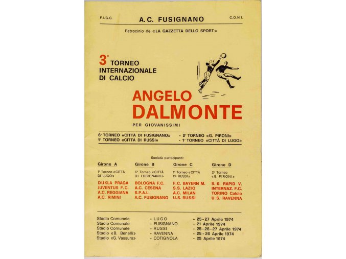 Program fotbal, Turnaj, Angelo Dalmonte, 1974 (1)
