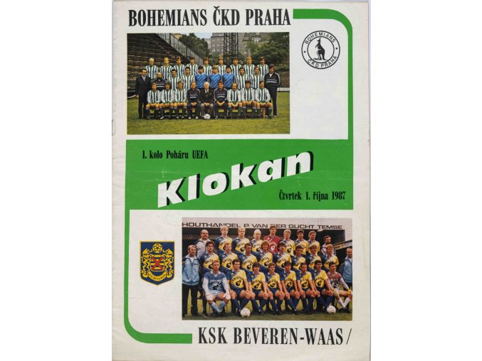 Program , Bohemians ČKD Praha v. KSk Beveren Waas, UEFA 1987