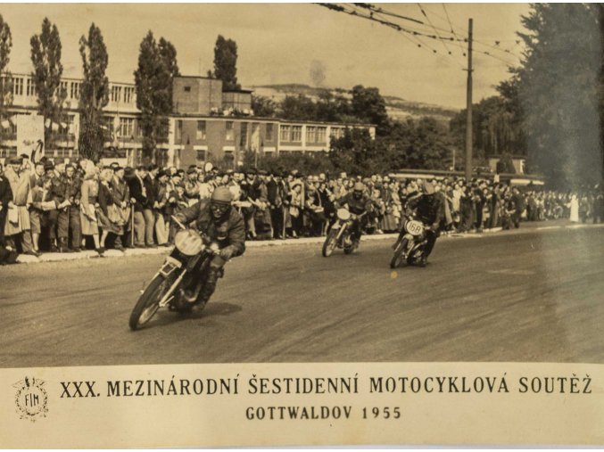 Pohlednice XXX. šestidenní motocyklová soutěž, Gottwaldov, 1955 (1)
