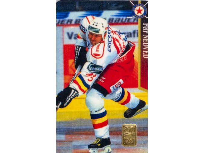 Hokejová kartička, P. Nedvěd, IIHF, WCH 2004, Praha, Zlato ryzost 585 (1)