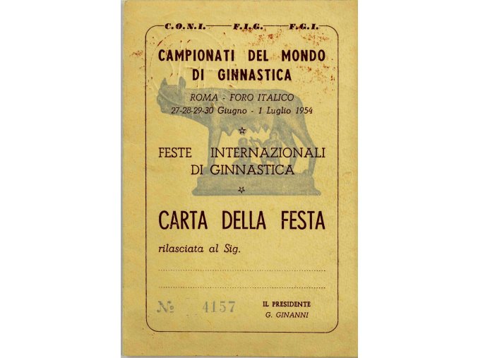 Průkaz, Carta della festa, Campionati del Mondo di Gimnastica, 1954 (1)