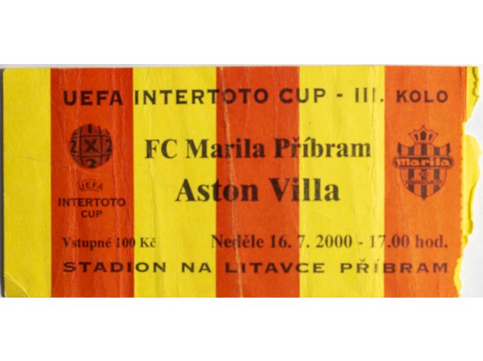 Vstupenka , UEFA, FC Marila Příbram v. Aston Villa, 2000