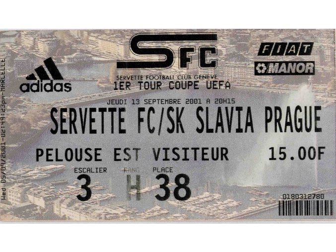Vstupenka , Servette FC v. VIP SK Slavia Praha , UEFA 2001