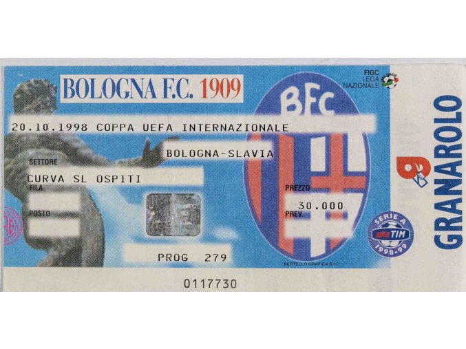 Vstupenka UEFA, Bologna FC 1909 v. Slavia Praga, 1998 (1)