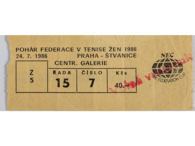 Vstupenka tenis, Pohár Federace, 1986, Štvanice