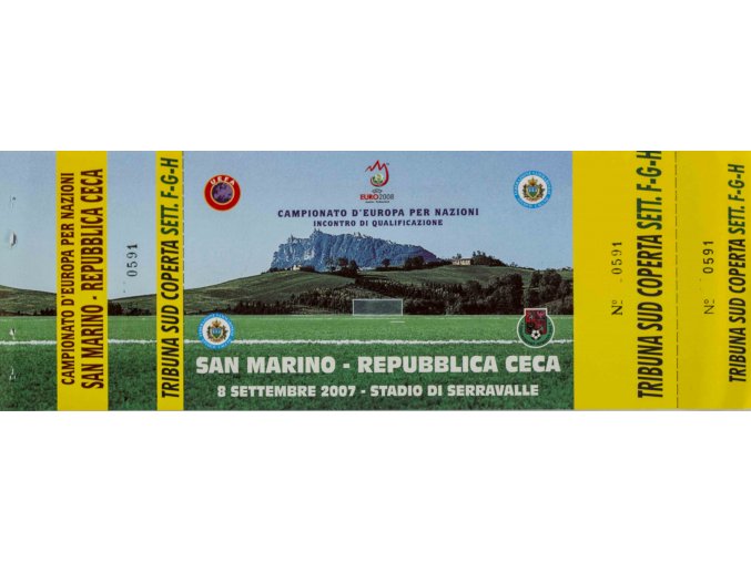 Vstupenka fotbal , San Marino v. Republica Ceca, 2007