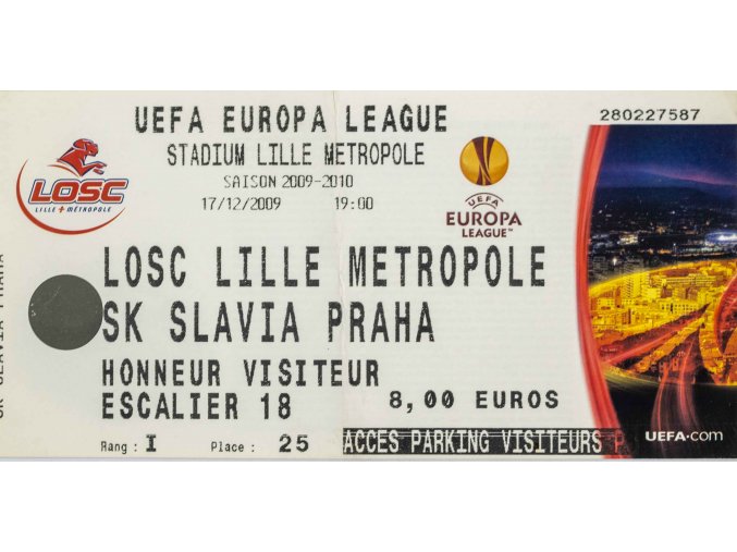 Vstupenka fotbal Losc Lille Métropole v. SK Slavia Praha, 2009 (3)