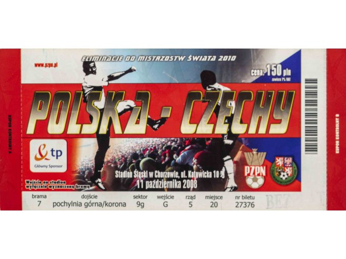 Vstupenka fotbal , Q2010, Polska Czechy, 2008