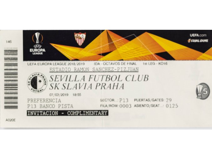 Vstupenka Sevilla Futbol club v. SK Slavia Praha, 2019