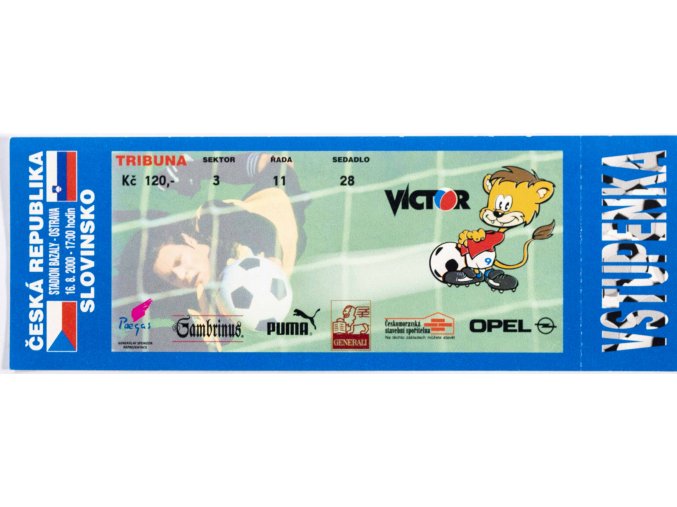 Vstupenka fotbal , ČR v. Slovinsko, 2000