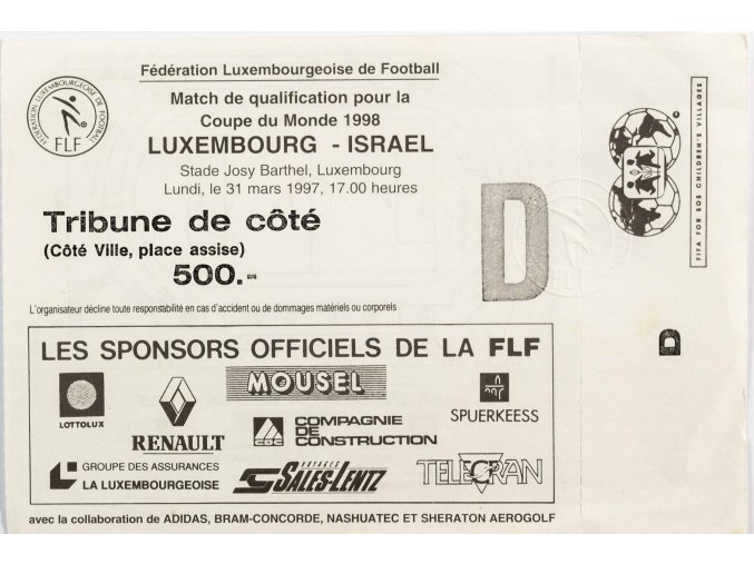 Vstupenka fotbal QWM 98, Luxembourg v. Israel, 1997