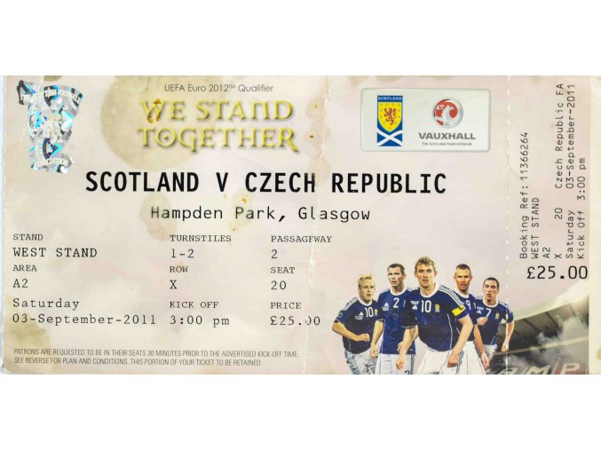Vstupenka fotbal, QE12, Scotland v. Czech republic, 2011