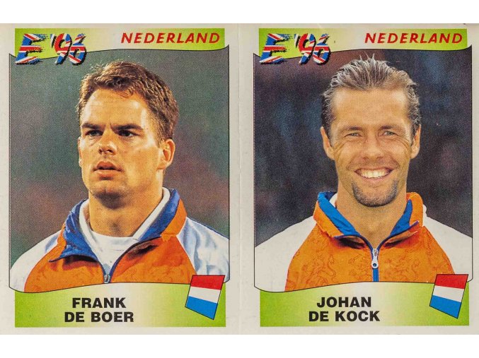 Samolepka, kartička Paniny, Euro 96, Frank de Boer, Johan de Kock, NL