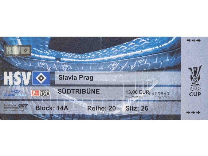 Vstupenka fotbal HSV vs. Slavia Prag (3)
