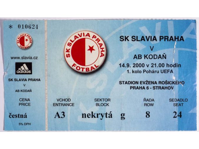 Vstupenka fotbal SK Slavia Prague vs. AB Kodaň, 2000