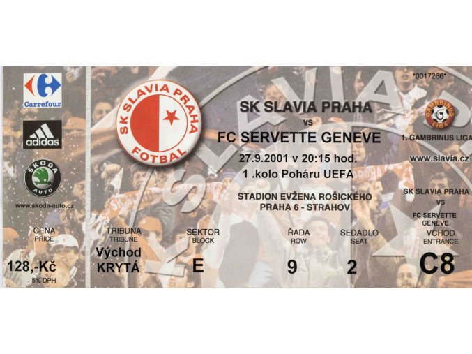 Vstupenka SK Slavia Praha vs. FC Servette Geneve, UEFA 2001