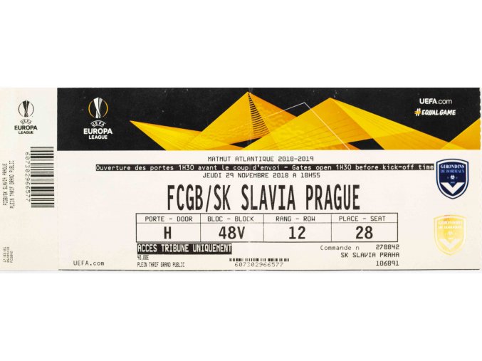 Vstupenka fotbal, FCGB v. SK Slavia Prague, 2018