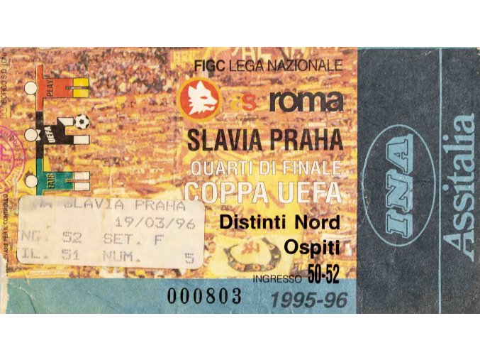 Vstupenka fotbal AS Roma vs. SK Slavia PRAHA, 1996 III