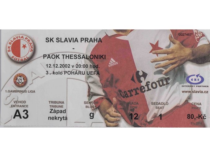 Vstupenka fotbal UEFA SK Slavia Prague vs. PAOK Thessaloniky, 2002 (2)