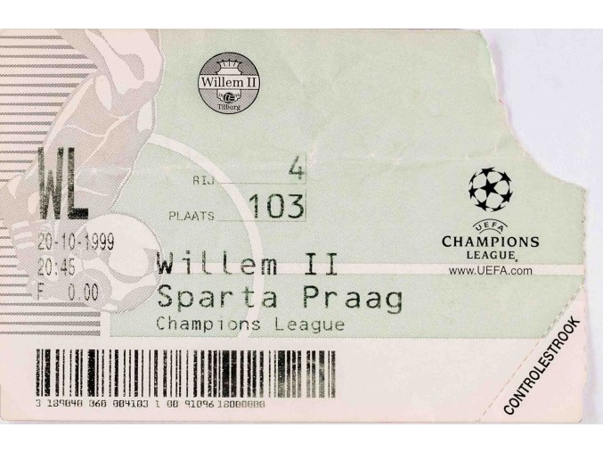 Vstupenka fotbal , Willem II v. Sparta Praag, 1999
