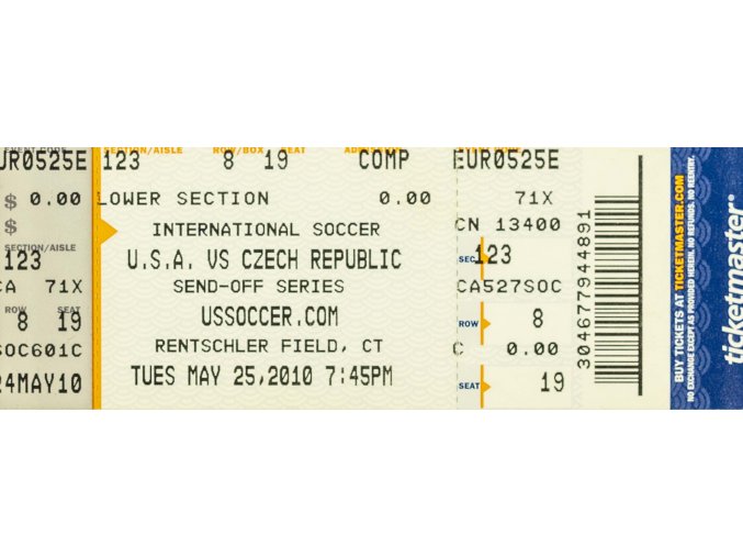 Vstupenka fotbal, USA v. Czech republic, 2010