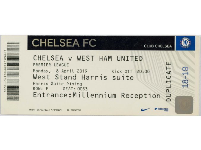 Vstupenka fotbal, Chelsea v West Ham United, 2019