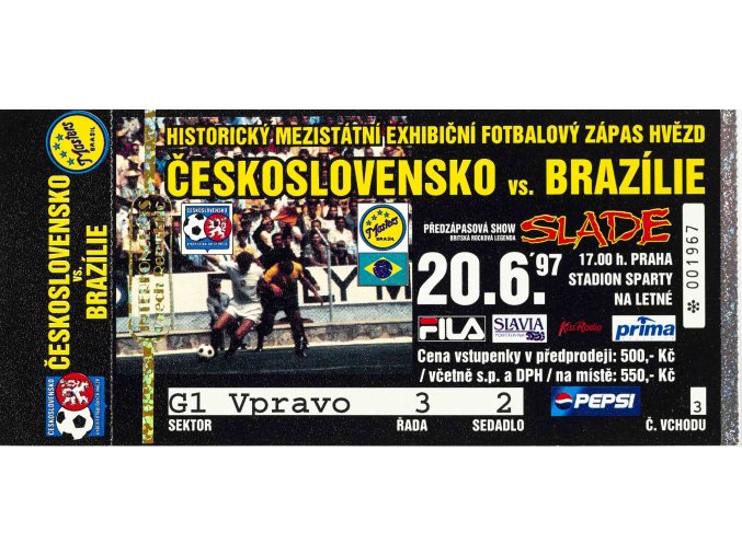 Vstupenka fotbal , Československo v. Brazílie, 1997 (1)