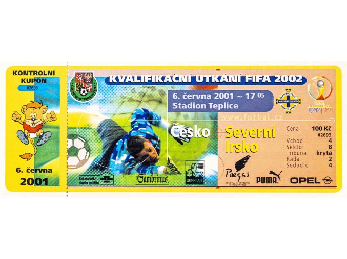 Vstupenka fotbal, Q 2002, Česká republika v. Irsko, 2001 (1)