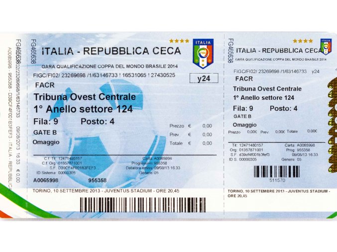 Vstupenka fotbal, Q2014, Italia v. Republica Ceca, 2013 2