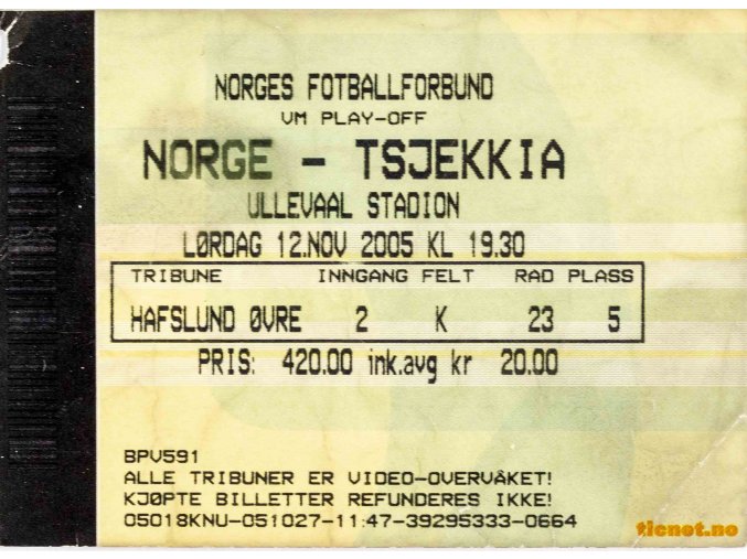 Vstupenka fotbal, Norge v. Tsjekia, 2005 II
