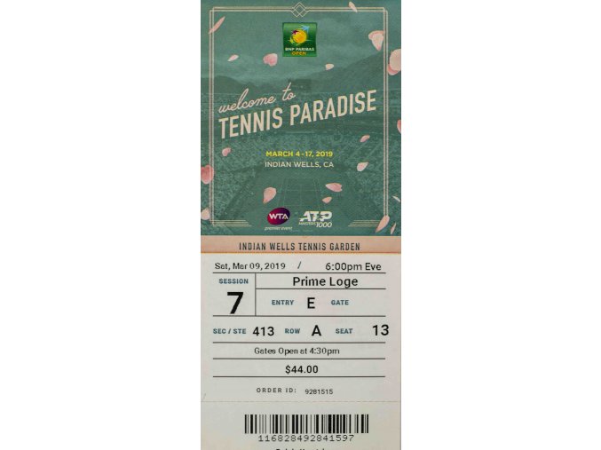 Vstupenka tennis, Indian Wells, 2019 (1)