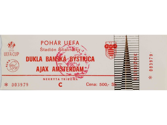 Vstupenka fotbal , UEFA, Dukla Bánská Bystrica v Ajax Amsterdam, 1999