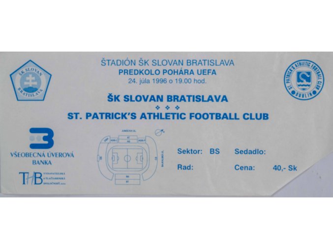 Vstupenka tenni Paradise, ŠK Slovan Bratislaa v St. Patricks AFC, 1996
