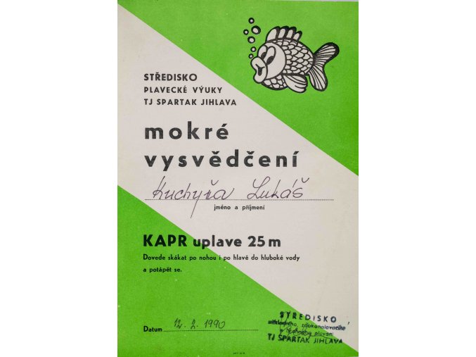 Mokré vysvědčení , kapr 25 m, 1990