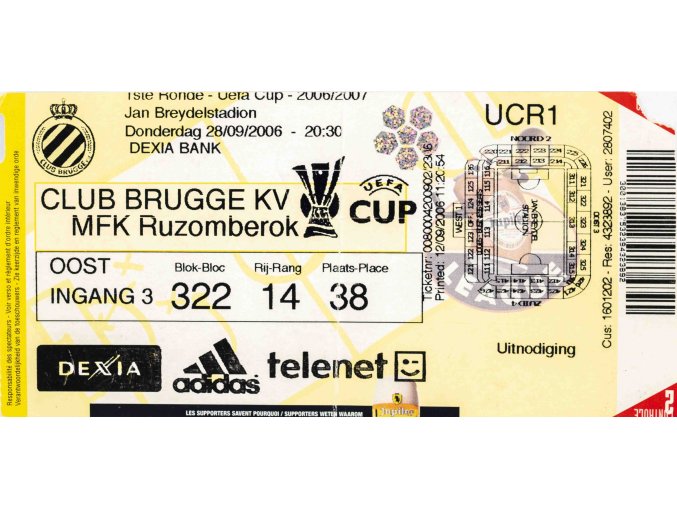 Vstupenka UEFA, club Brugge KV v. MFK Ružomeberok, 2006